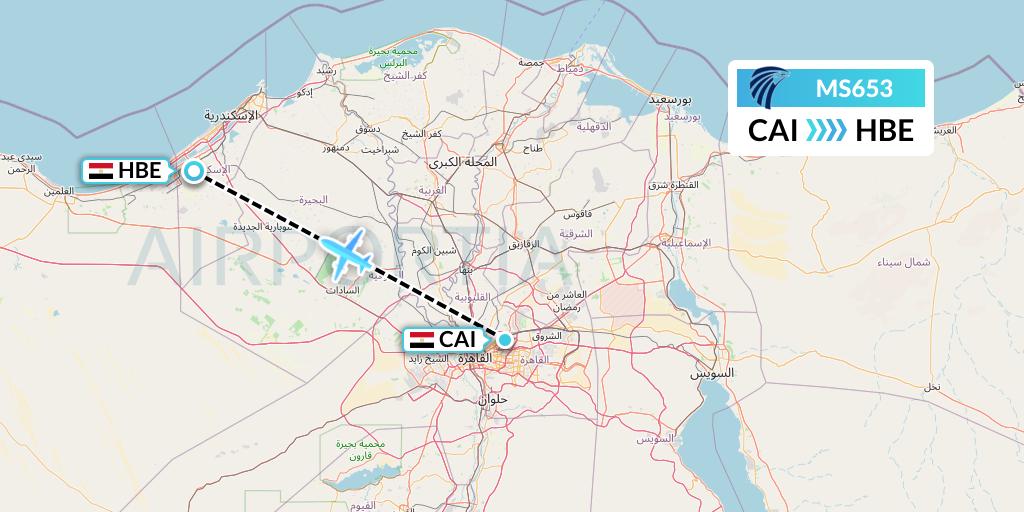 MS653 EgyptAir Flight Map: Cairo to Alexandria