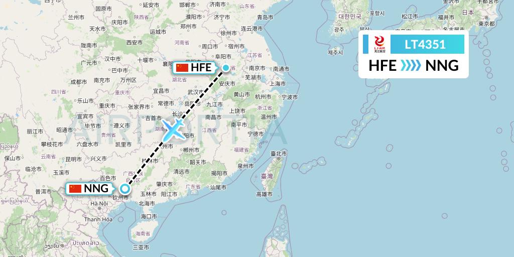 LT4351 LongJiang Airlines Flight Map: Hefei to Nanning