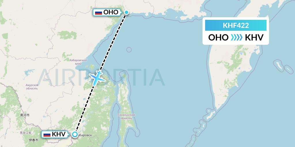 KHF422 Khabarovsk Avia Flight Map: Okhotsk to Khabarovsk