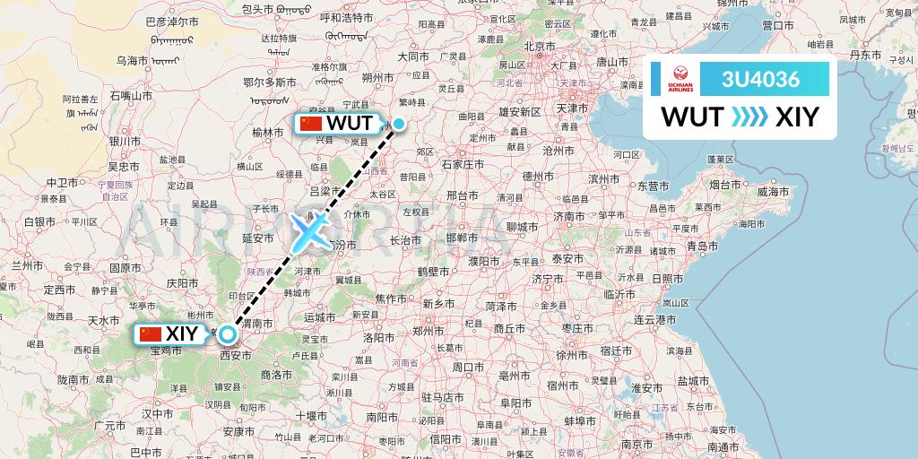 3U4036 Sichuan Airlines Flight Map: Taiyuan to Xi'an