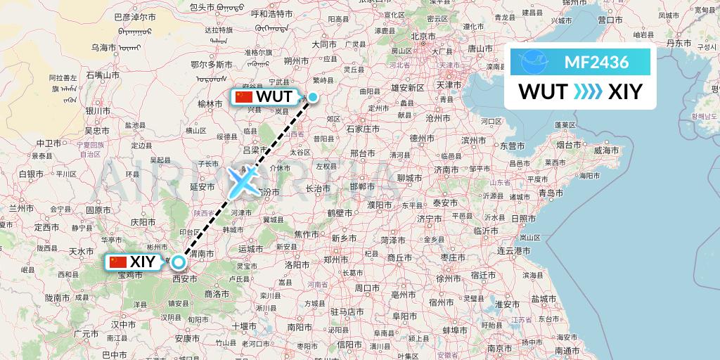 MF2436 Xiamen Airlines Flight Map: Taiyuan to Xi'an