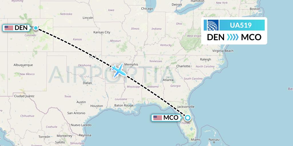 UA519 United Airlines Flight Map: Denver to Orlando