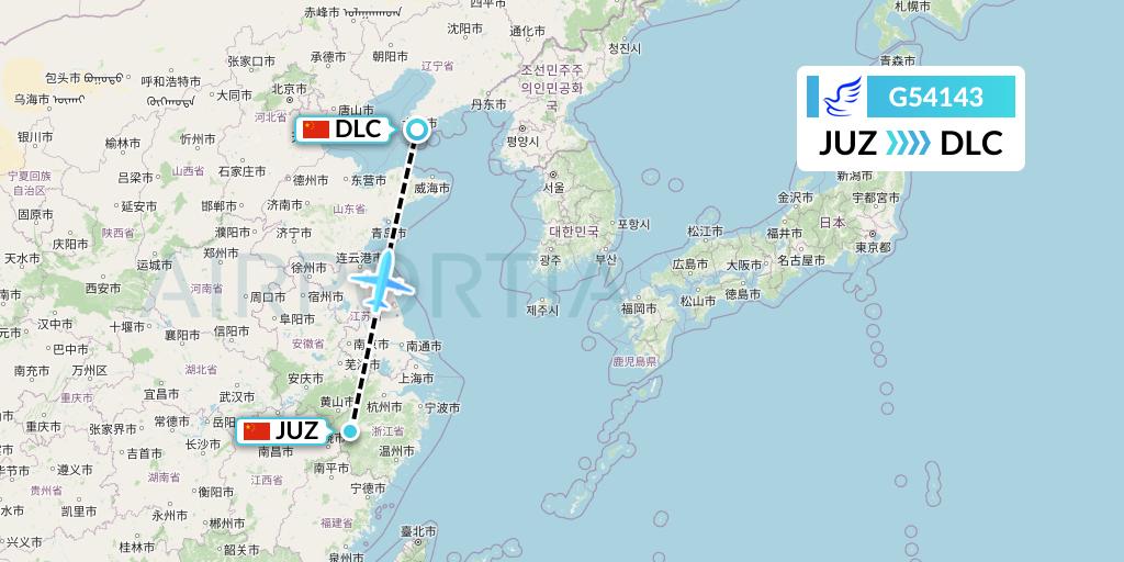 G54143 China Express Airlines Flight Map: Quzhou to Dalian