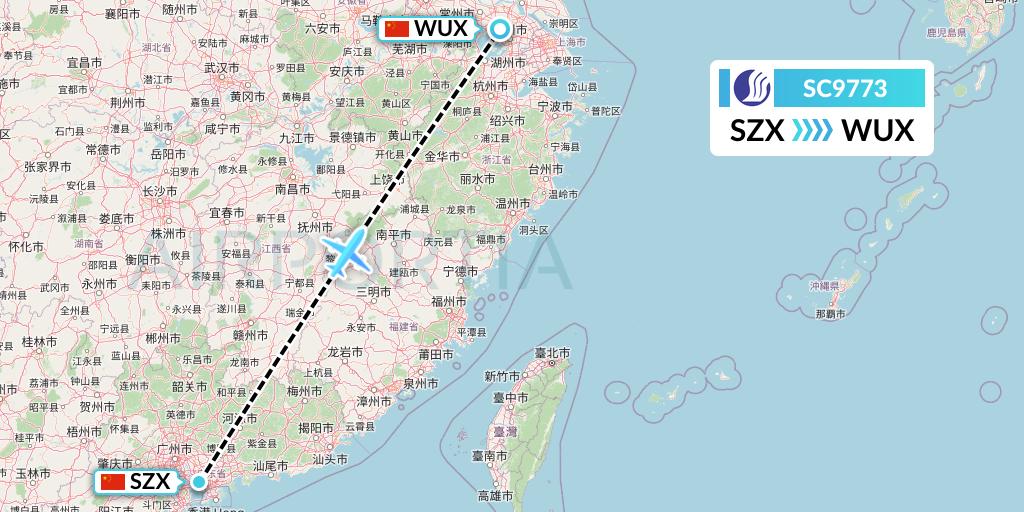 SC9773 Shandong Airlines Flight Map: Shenzhen to Wuxi