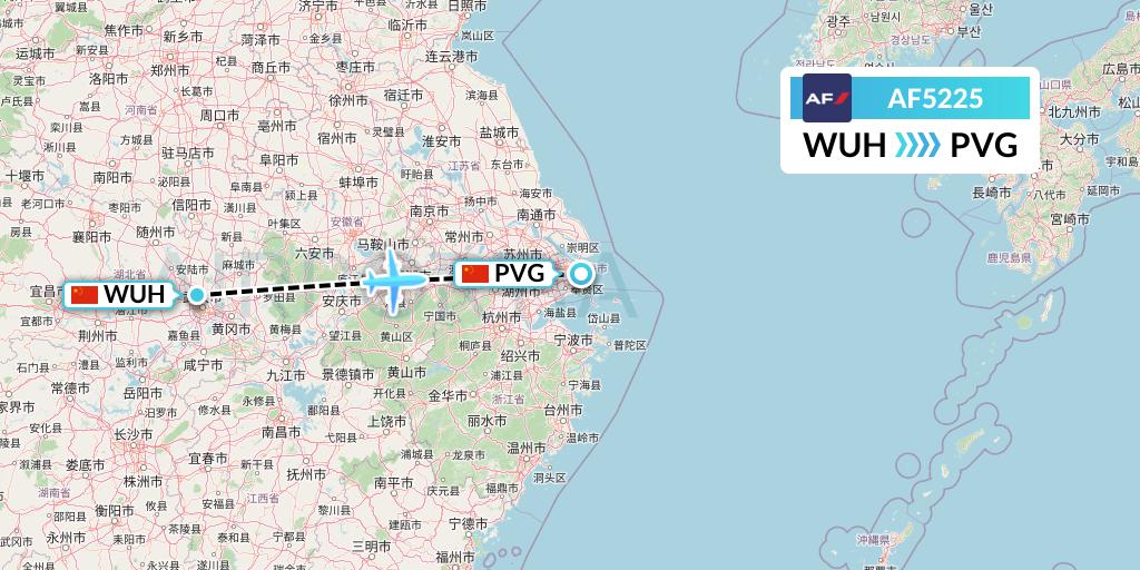 AF5225 Air France Flight Map: Wuhan to Shanghai