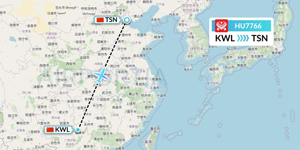 HU7766 Hainan Airlines Flight Map: Guilin to Tianjin