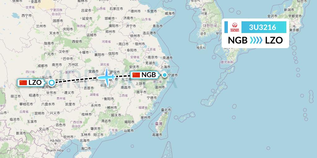 3U3216 Sichuan Airlines Flight Map: Ningbo to Luzhou
