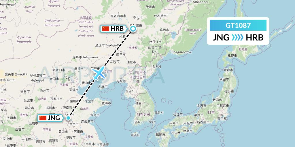 GT1087 Air Guilin Flight Map: Jining to Harbin