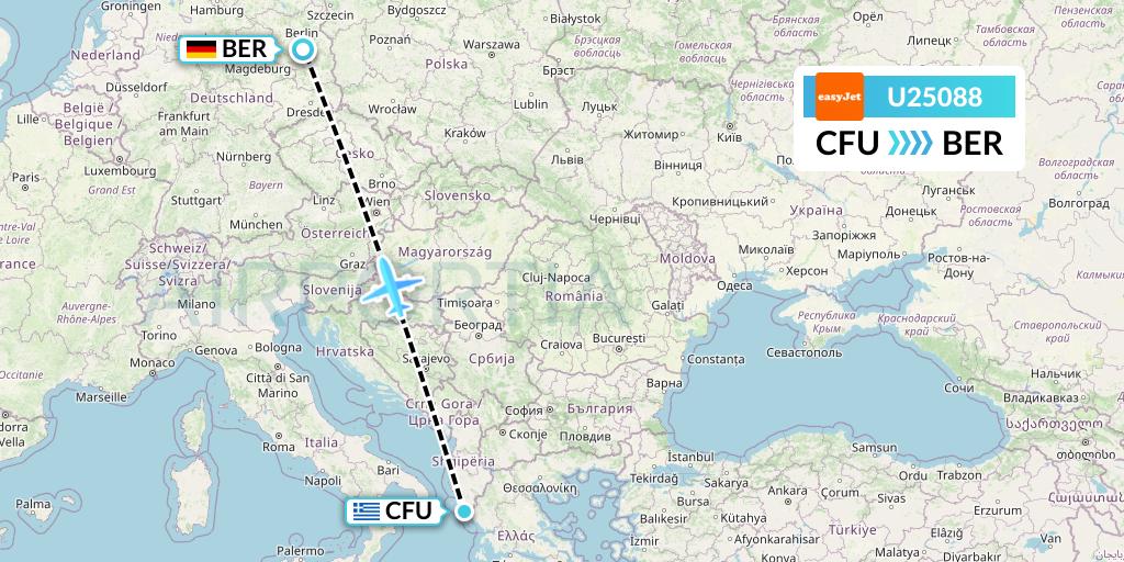 U25088 EasyJet Flight Map: Corfu to Berlin