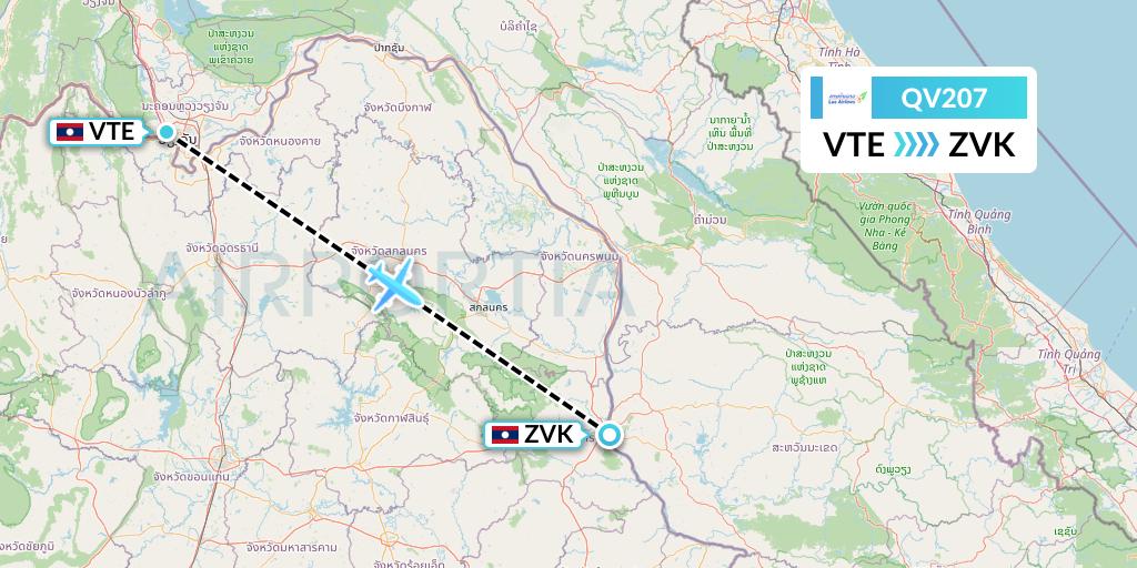 QV207 Lao Airlines Flight Map: Vientiane to Savannakhet
