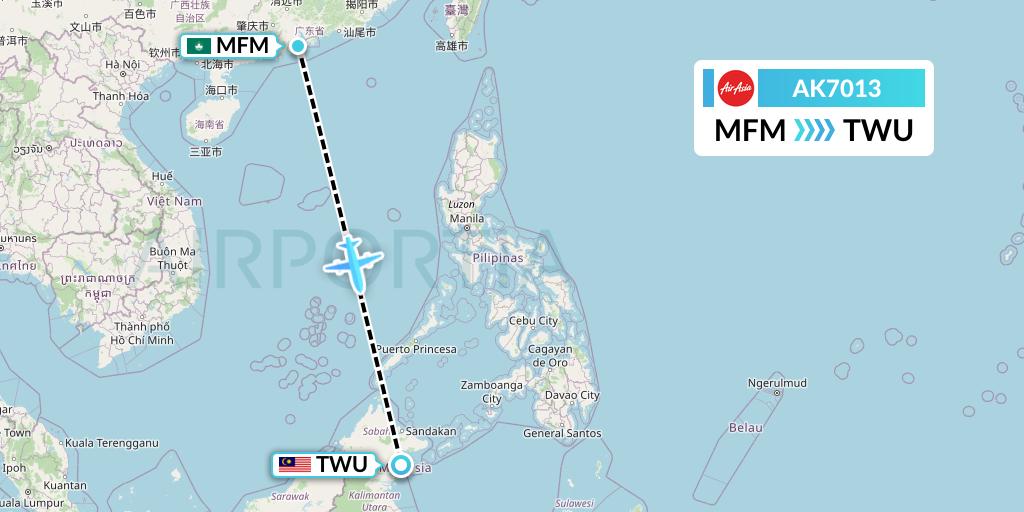 AK7013 AirAsia Flight Map: Macau to Tawau