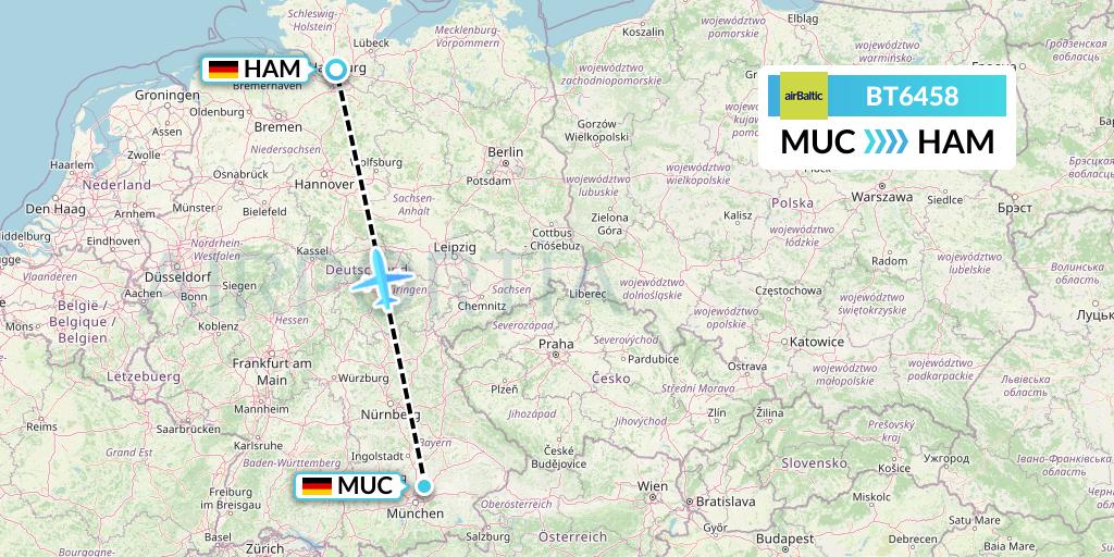 BT6458 Air Baltic Flight Map: Munich to Hamburg