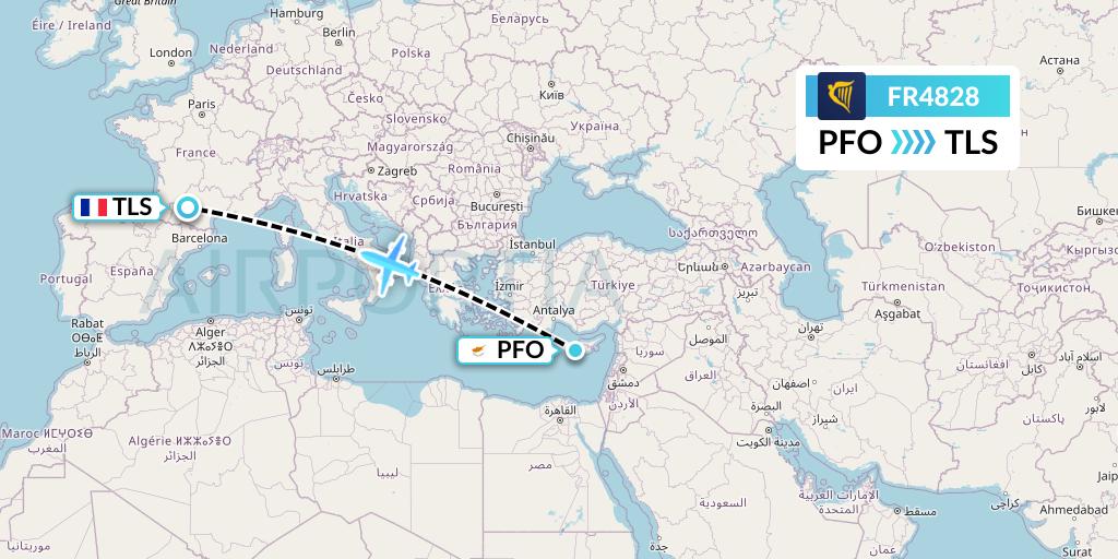 FR4828 Ryanair Flight Map: Pafos to Toulouse