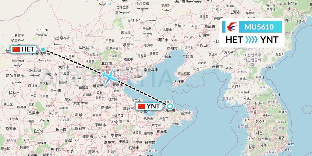 MU5610 China Eastern Airlines Flight Map: Hohhot to Yantai