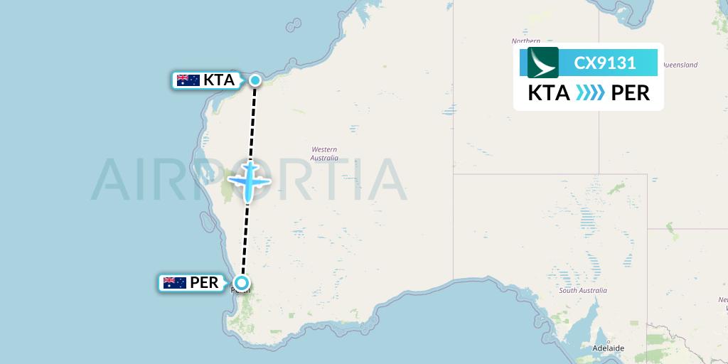 CX9131 Cathay Pacific Flight Map: Karratha to Perth