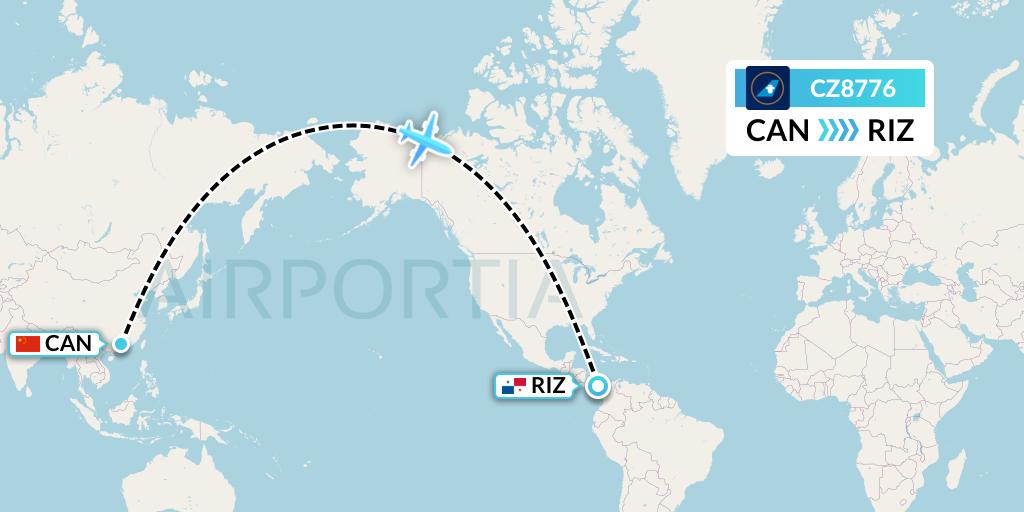 CZ8776 China Southern Airlines Flight Map: Guangzhou to Rio Alzucar