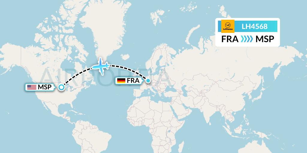 LH4568 Lufthansa Flight Map: Frankfurt to Minneapolis