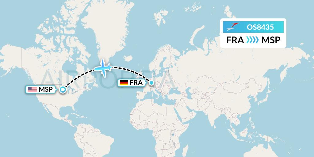 OS8435 Austrian Airlines Flight Map: Frankfurt to Minneapolis