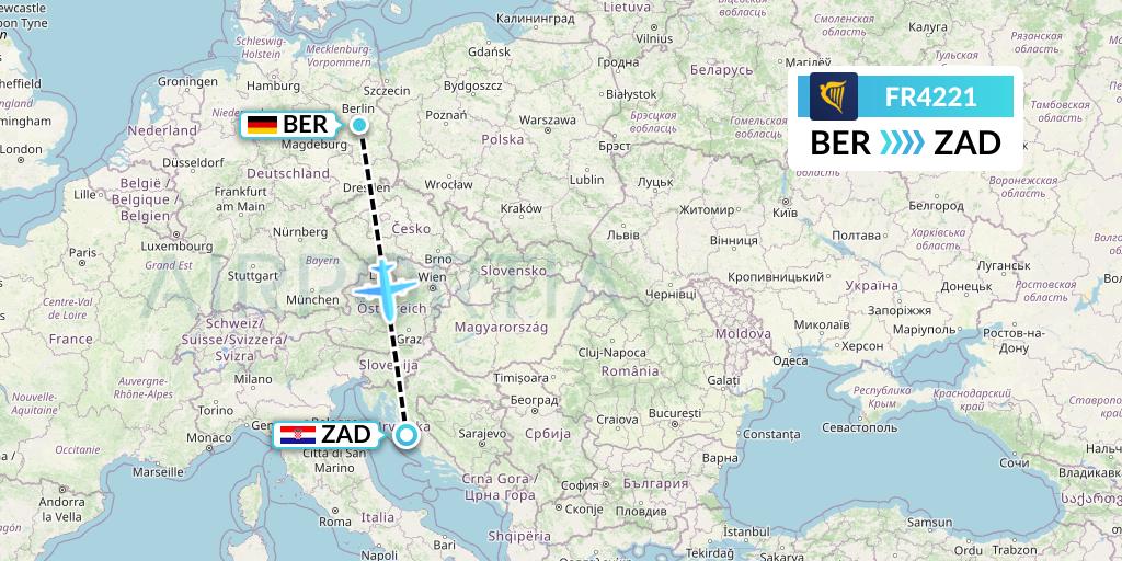 FR4221 Ryanair Flight Map: Berlin to Zadar