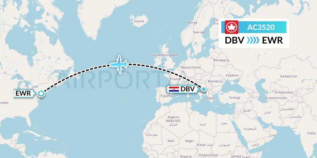 AC3520 Air Canada Flight Map: Dubrovnik to New York