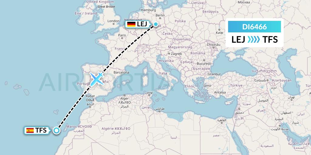 DI6466 Marabu Airlines Flight Map: Leipzig to Tenerife
