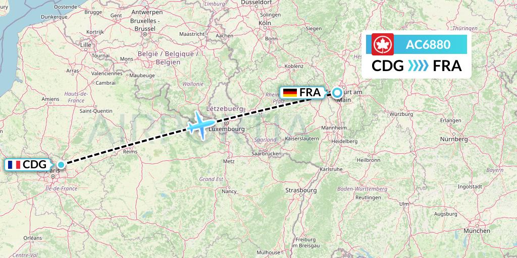 AC6880 Air Canada Flight Map: Paris to Frankfurt