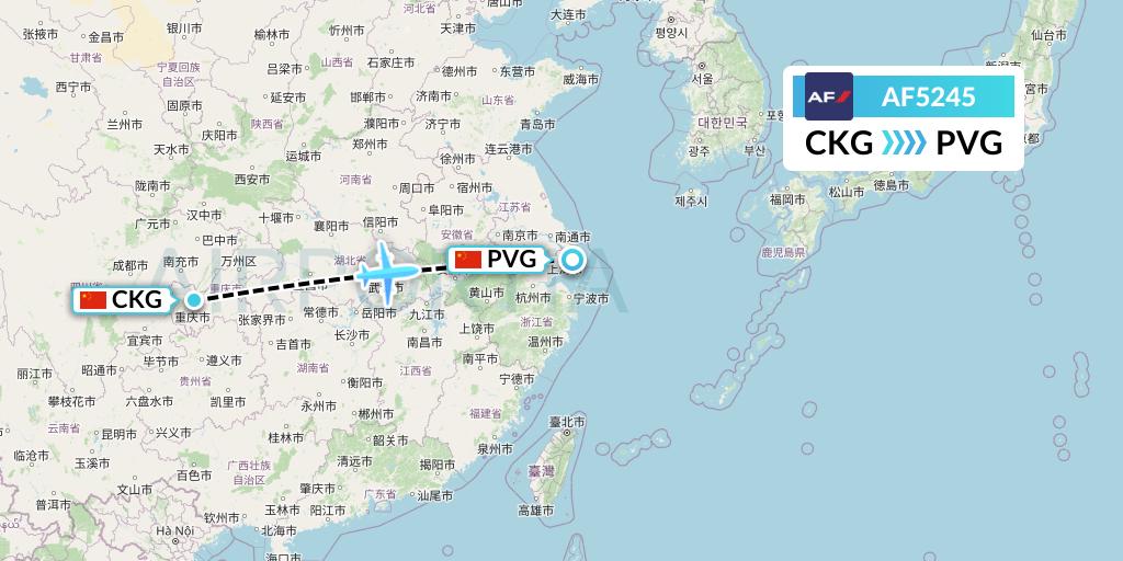 AF5245 Air France Flight Map: Chongqing to Shanghai