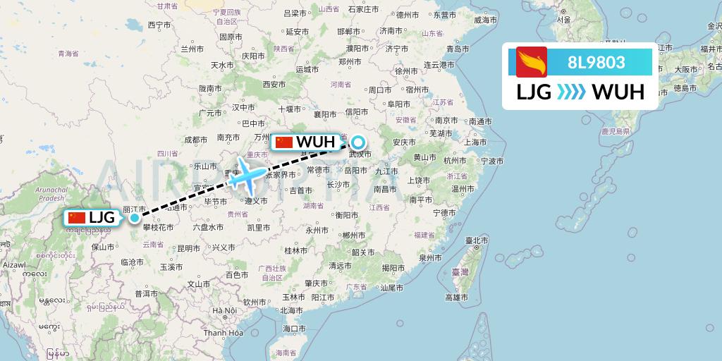8L9803 Lucky Air Flight Map: Lijiang to Wuhan