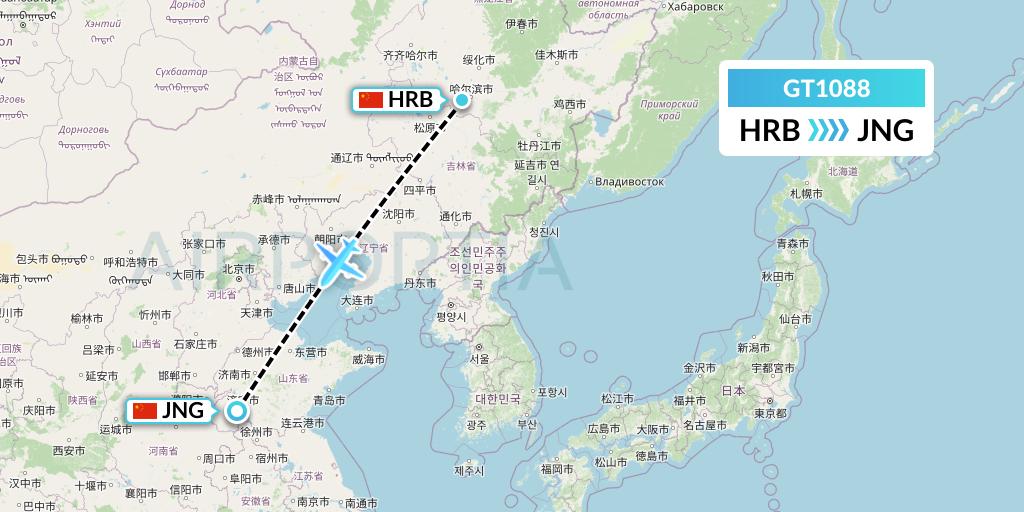 GT1088 Air Guilin Flight Map: Harbin to Jining