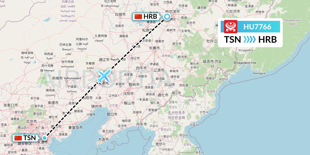 HU7766 Hainan Airlines Flight Map: Tianjin to Harbin