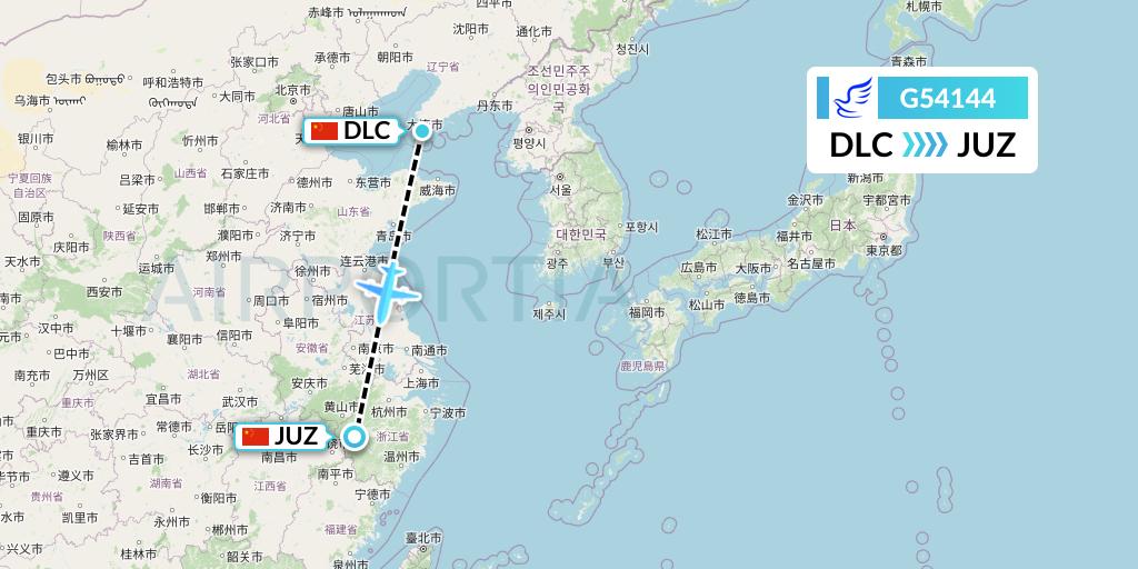 G54144 China Express Airlines Flight Map: Dalian to Quzhou