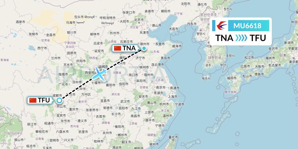 MU6618 China Eastern Airlines Flight Map: Jinan to Chengdu