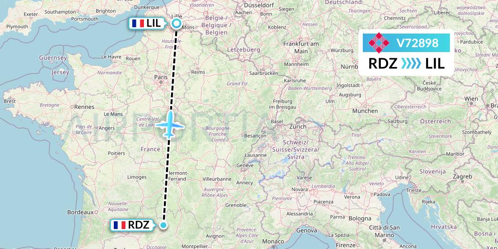 V72898 Volotea Flight Map: Rodez to Lille