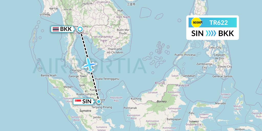 TR622 Tigerair Flight Map: Singapore to Bangkok