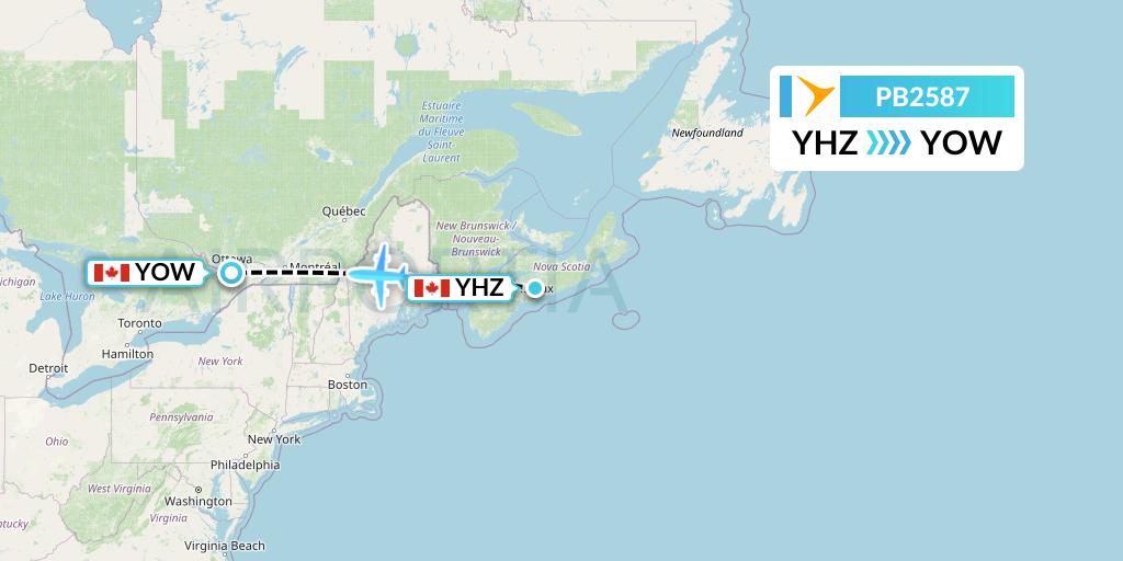 PB2587 PAL Airlines Flight Map: Halifax to Ottawa