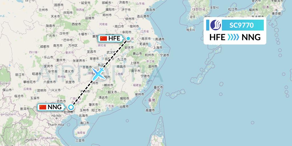 SC9770 Shandong Airlines Flight Map: Hefei to Nanning