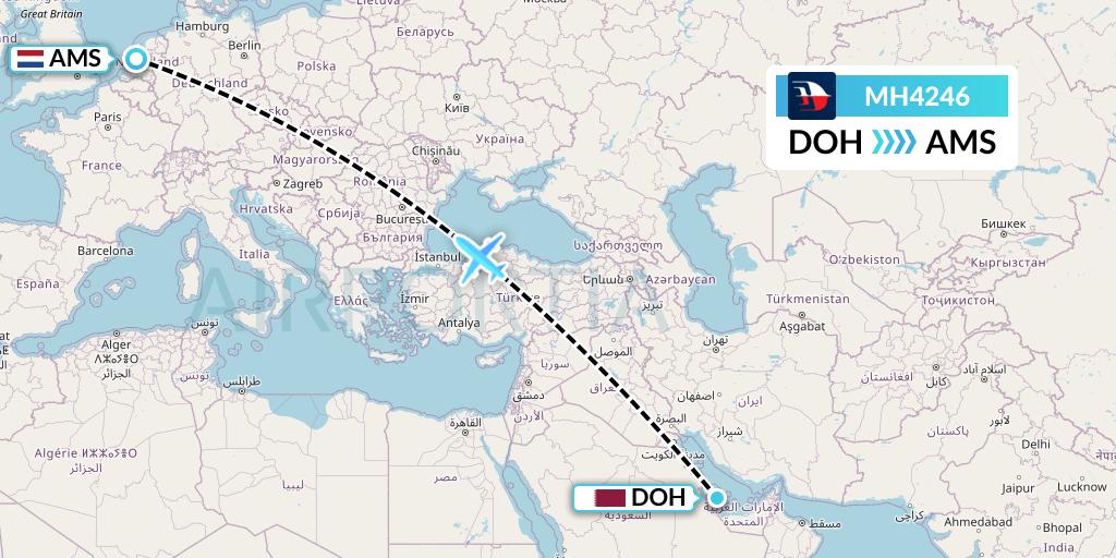 MH4246 Malaysia Airlines Flight Map: Doha to Amsterdam