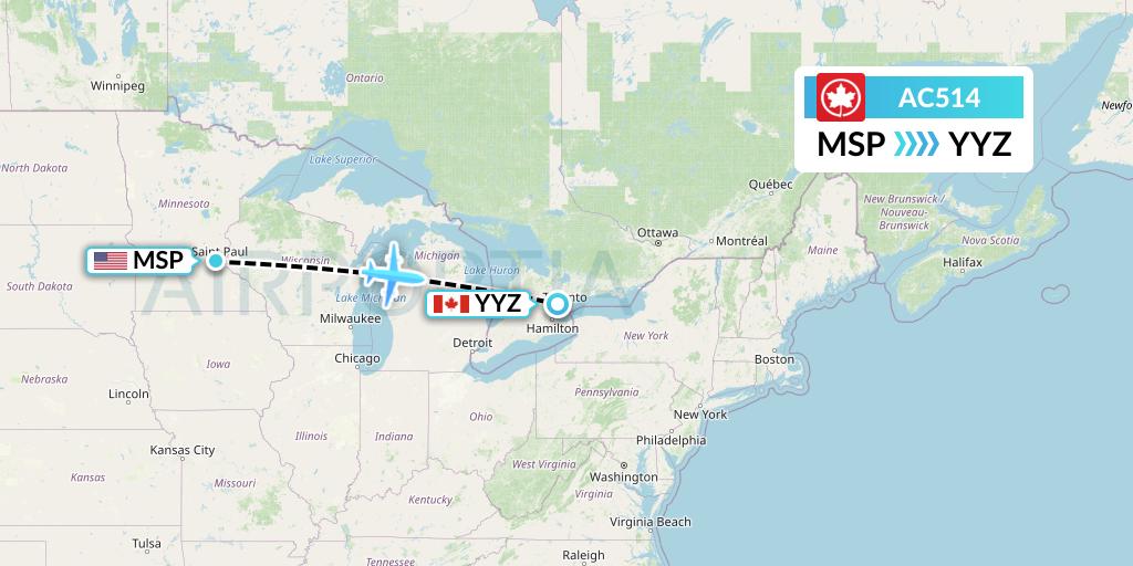 AC514 Air Canada Flight Map: Minneapolis to Toronto