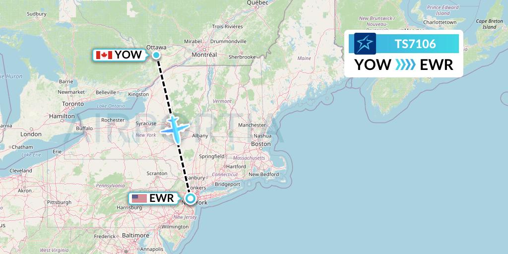 TS7106 Air Transat Flight Map: Ottawa to New York