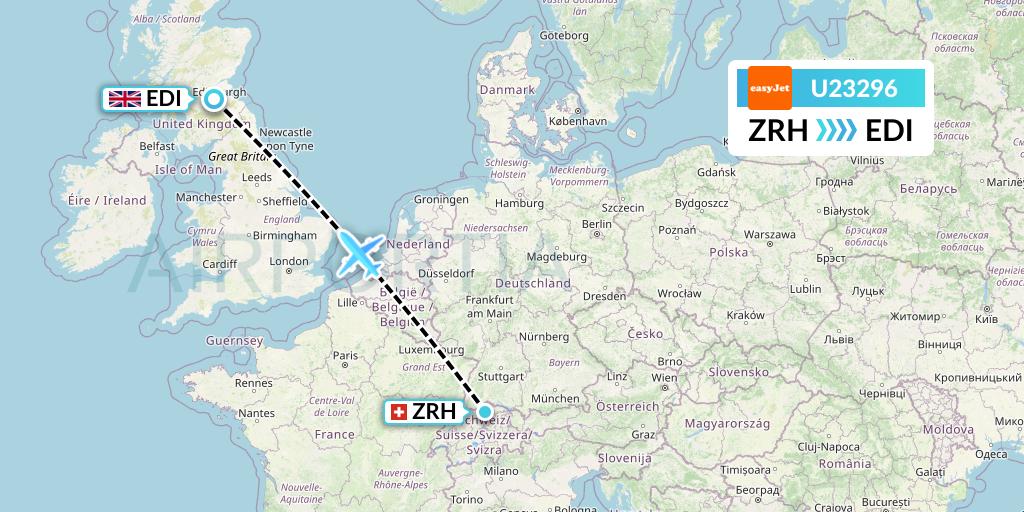 U23296 EasyJet Flight Map: Zurich to Edinburgh
