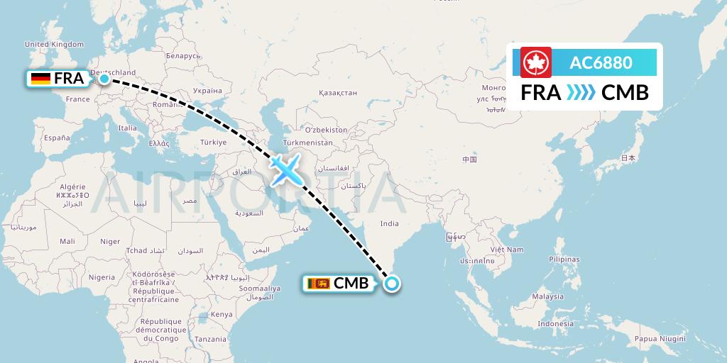 AC6880 Air Canada Flight Map: Frankfurt to Colombo
