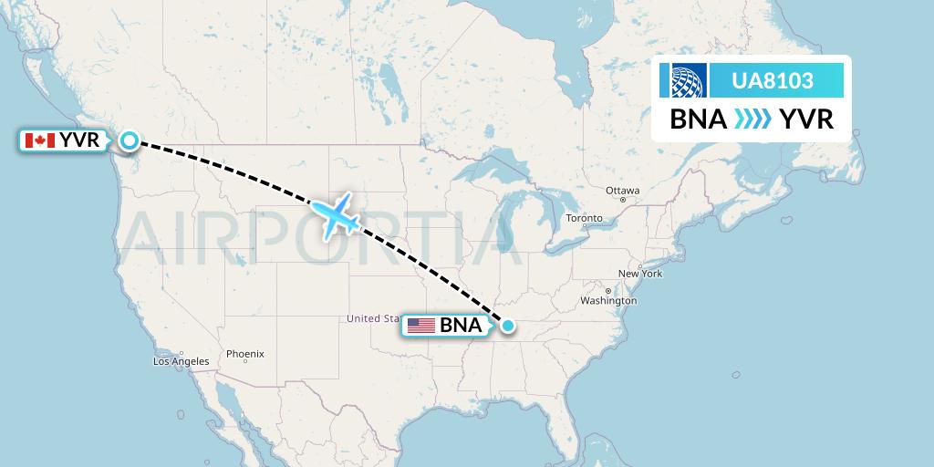 UA8103 United Airlines Flight Map: Nashville to Vancouver