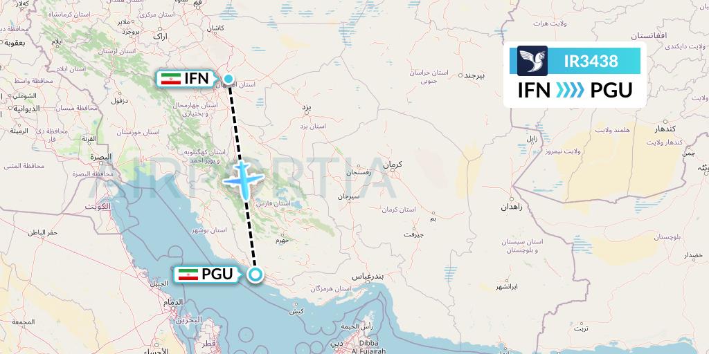 IR3438 Iran Air Flight Map: Isfahan to Assaluyeh