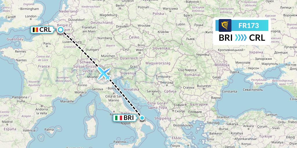 FR173 Ryanair Flight Map: Bari to Brussels