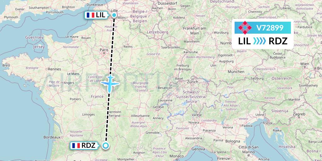 V72899 Volotea Flight Map: Lille to Rodez