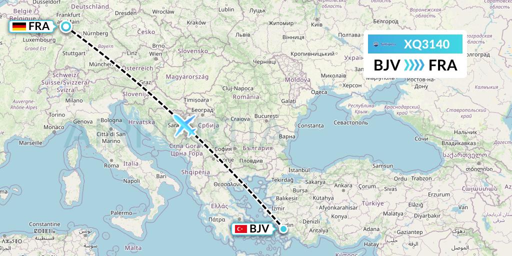 XQ3140 SunExpress Flight Map: Bodrum to Frankfurt