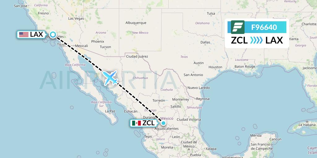 F96640 Frontier Airlines Flight Map: Zacatecas to Los Angeles