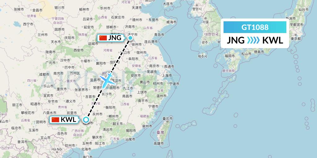 GT1088 Air Guilin Flight Map: Jining to Guilin