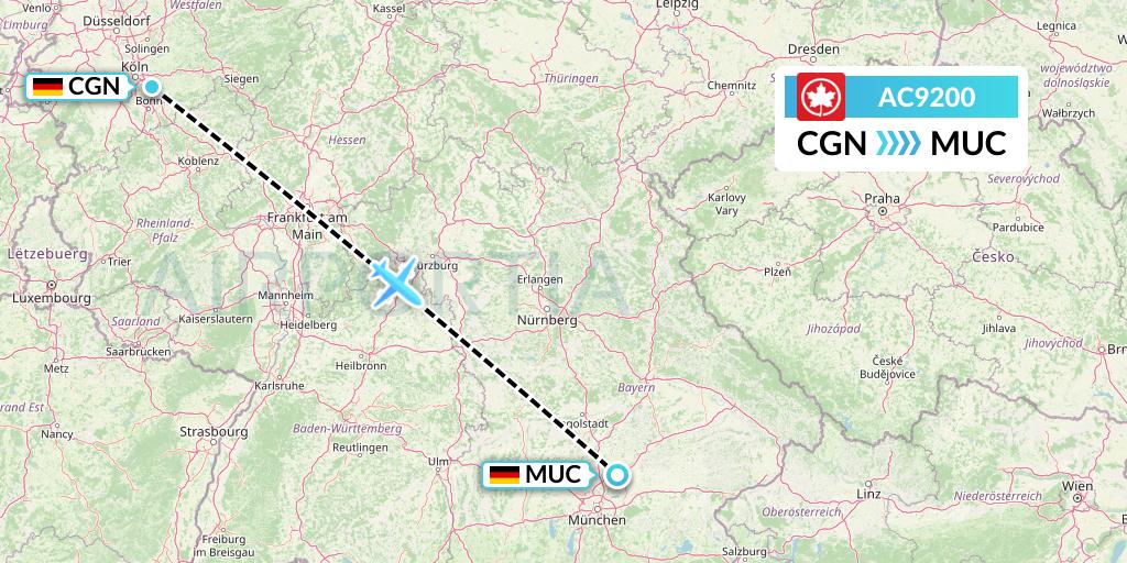 AC9200 Air Canada Flight Map: Cologne to Munich