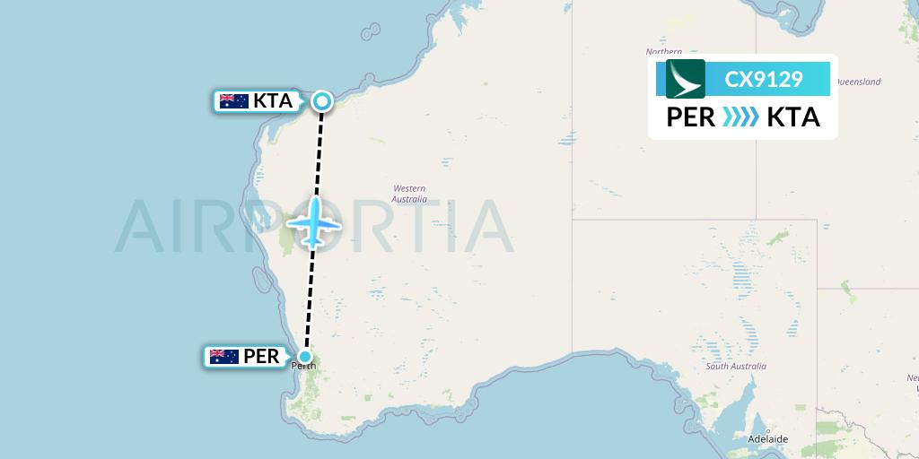 CX9129 Cathay Pacific Flight Map: Perth to Karratha